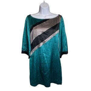 Arden B. Y2K Women’s Silk Shift Mini Dress Size XS‎ Retro Turquoise Color Block